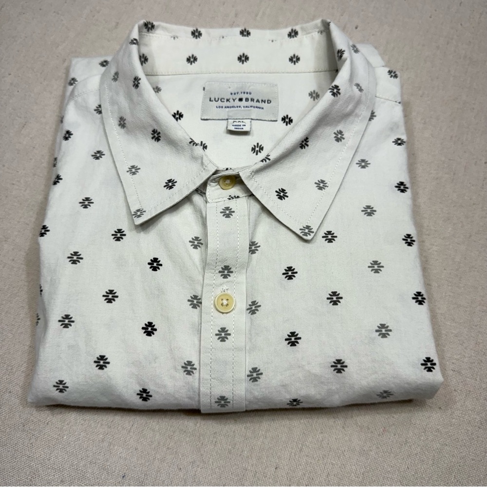 Lucky Brand Men's Off White with Black & Gray Patterned Shirt - Size XXL